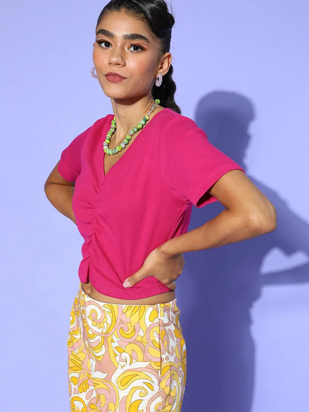 Fuchsia Gather Crop Top | Women's Western Clothing Shop