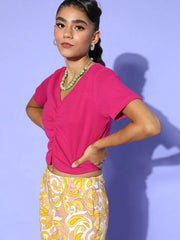 Women Fuchsia Gather Detail Crop Top