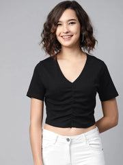 Black Gather Detail Crop Top
