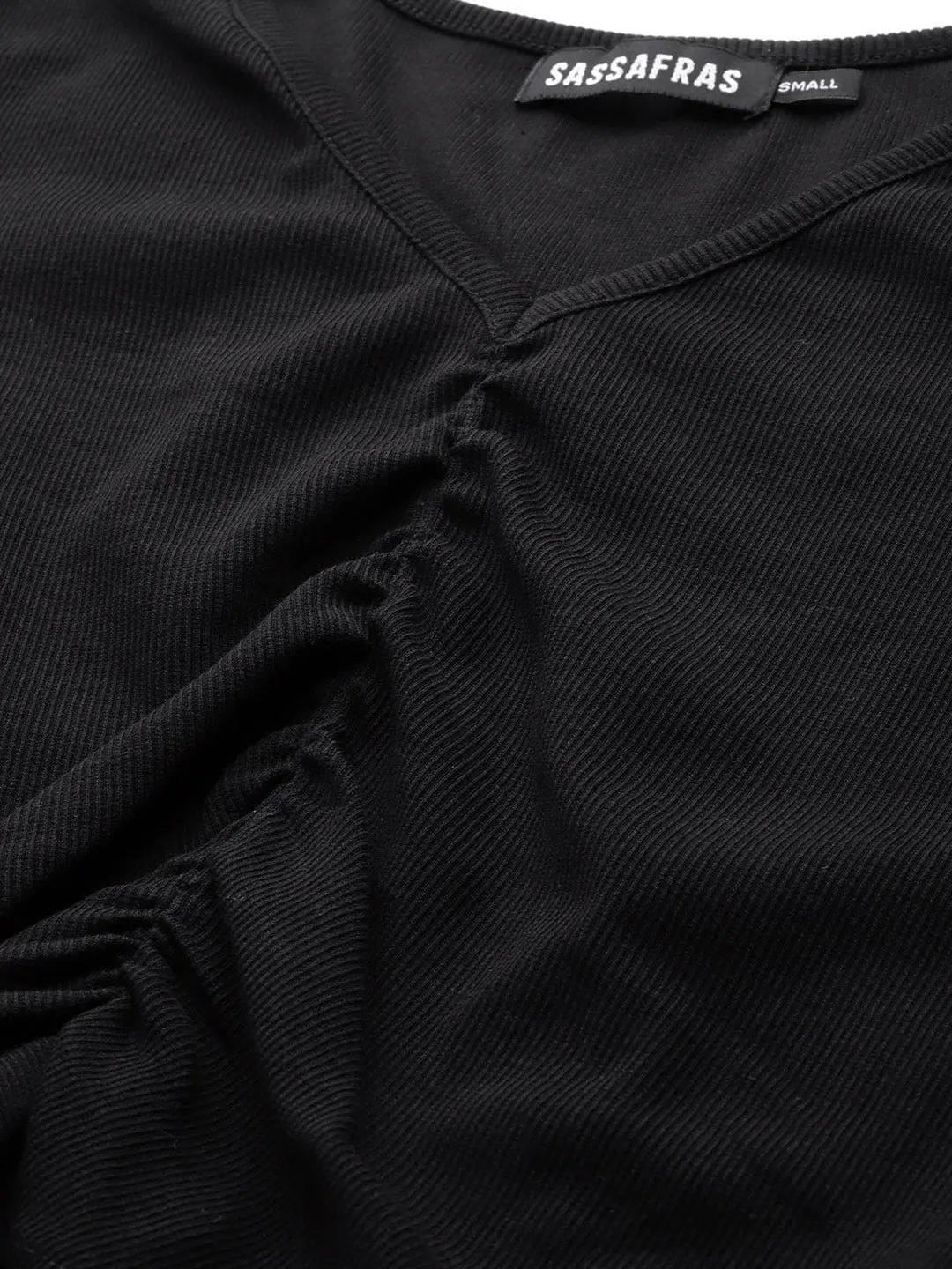 Black Cotton Rib Gather Detail Crop Top