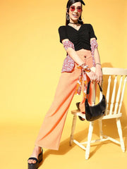 Women Black Gather Detail Crop Top