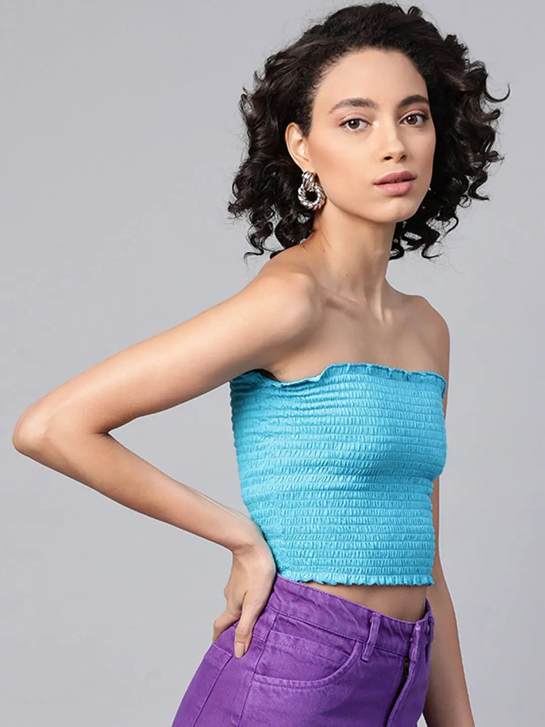 Blue Smocking Tube Top | Women's Traditional Indian Lehenga