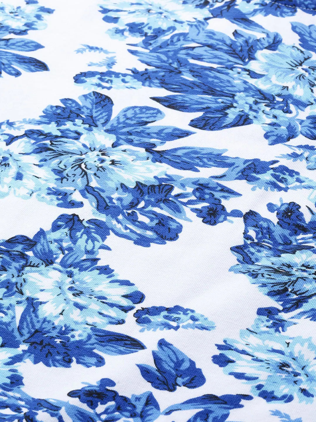 Blue Floral Crop T-Shirt - Women's Printed Cotton Tee