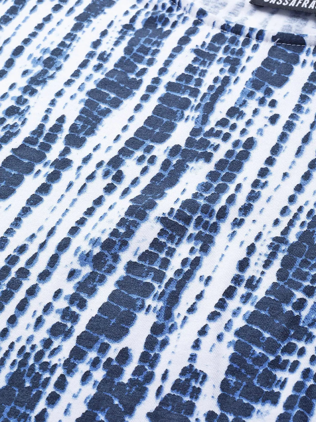 Blue & White Tie-Dye T-Shirt - Floral Print