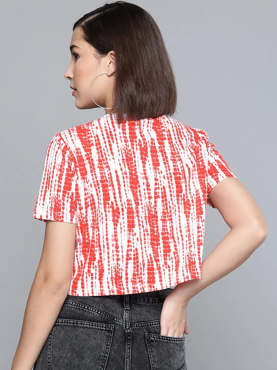 Red & White Tie-Dye Boxy T-Shirt | Women's Party Wear