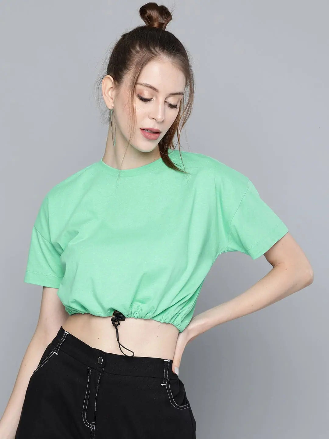 Green Cotton Drawstring T-Shirt | Lehenga Choli, Festive