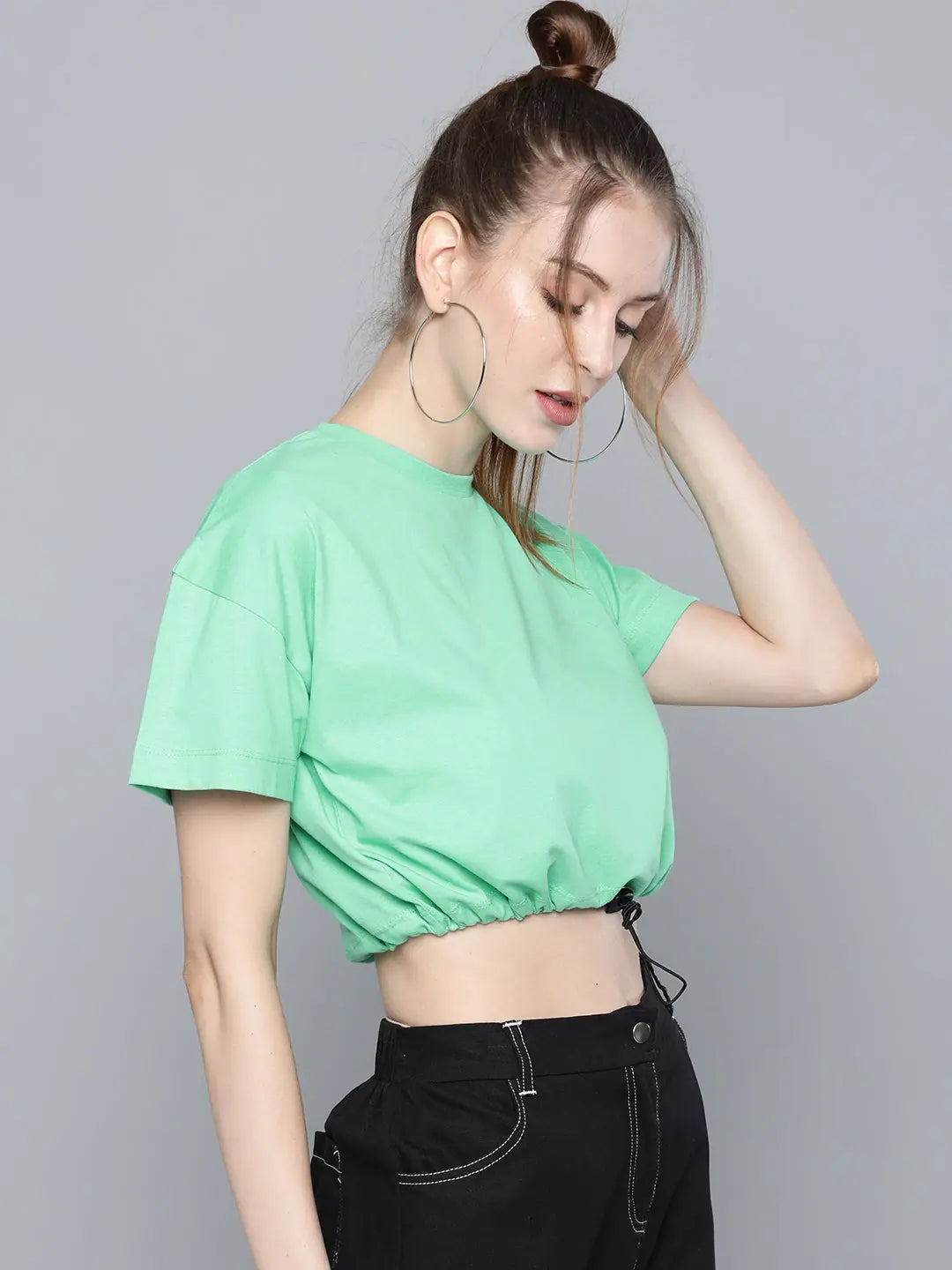 Green Cotton Drawstring T-Shirt | Lehenga Choli, Festive