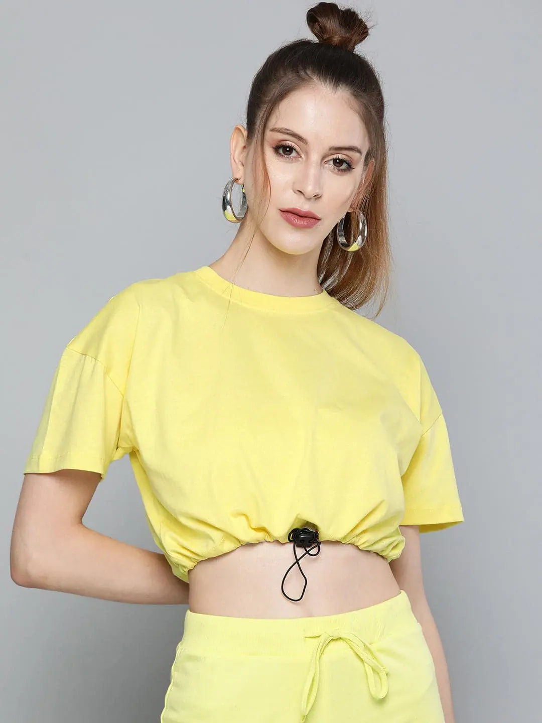 Yellow Cotton Drawstring T-Shirt | Party Wear, Ethnic