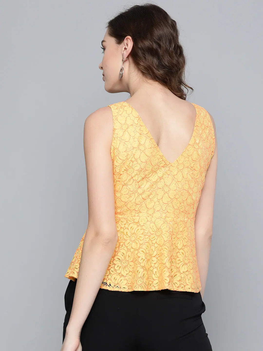 Yellow Lace V-Neck Peplum Top | Designer Lehenga, Ethnic