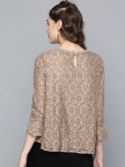 Beige Lace Flared Sleeve Top