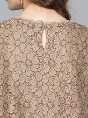 Beige Lace Flared Sleeve Top