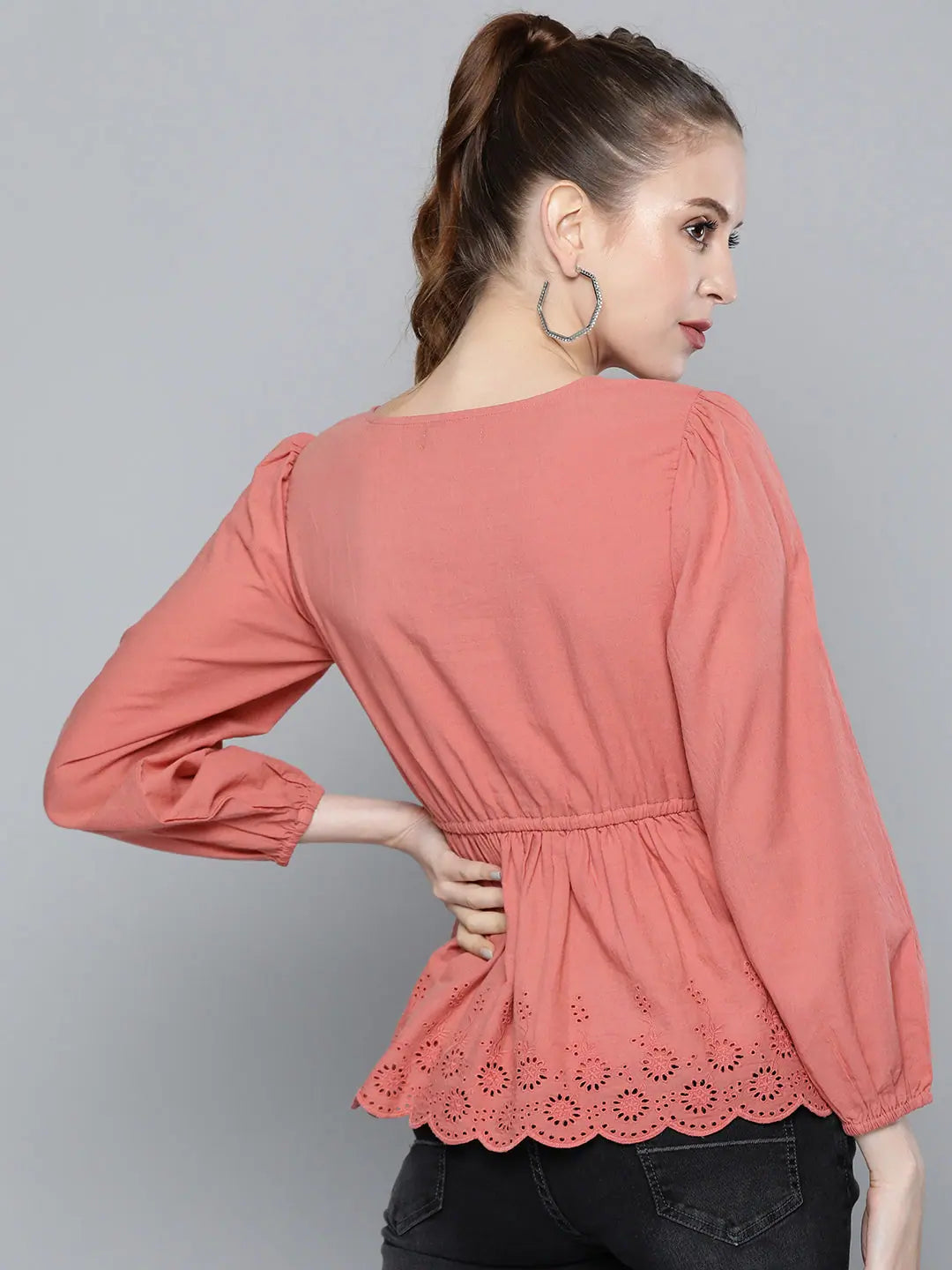 Pink Schiffli Peplum Top - Ethnic Women's Top Collection