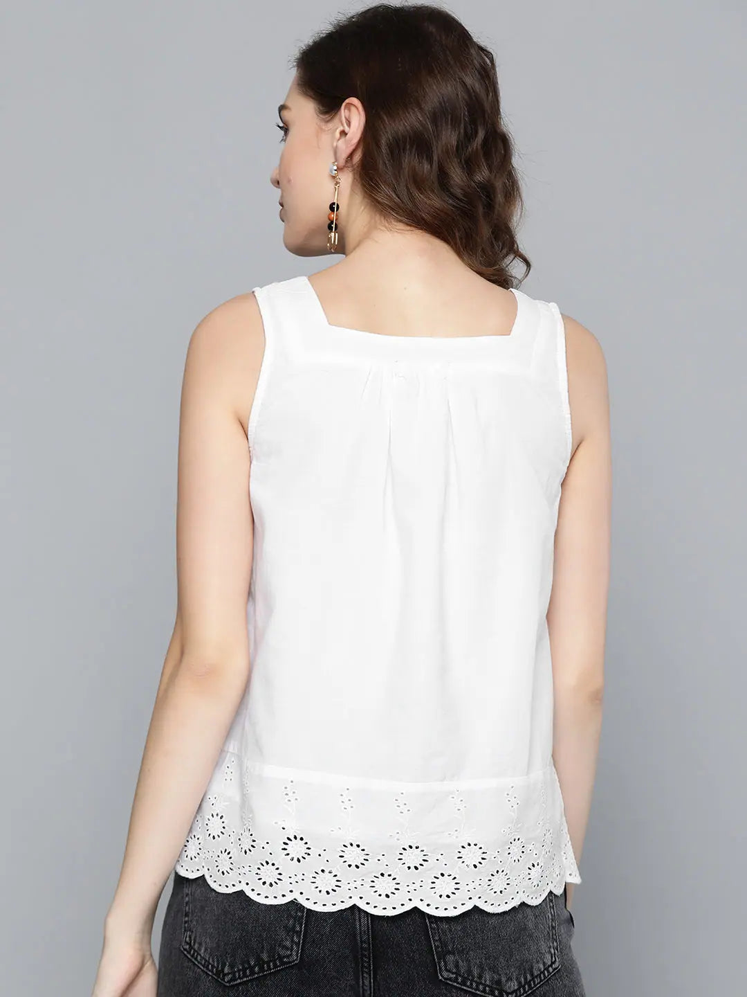 White Cotton Schiffli Blouse | Women's Lehenga, Wedding