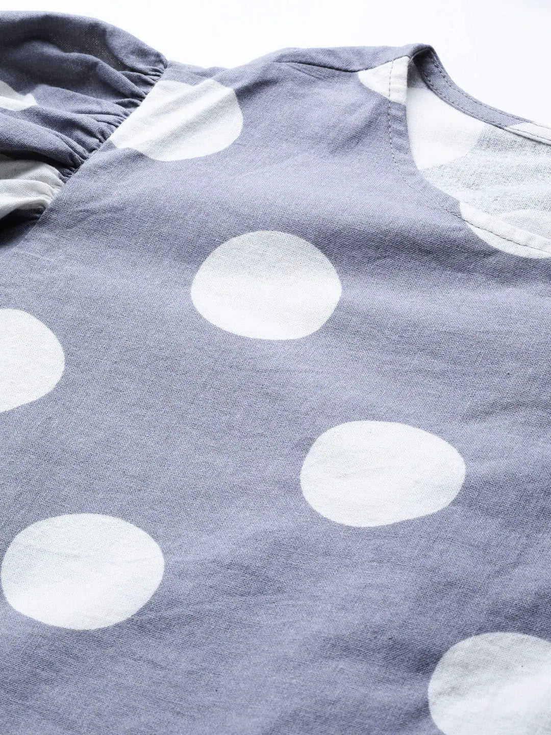 Polka Dot Crop Top - Grey & White Cotton Flex Comfort Fit