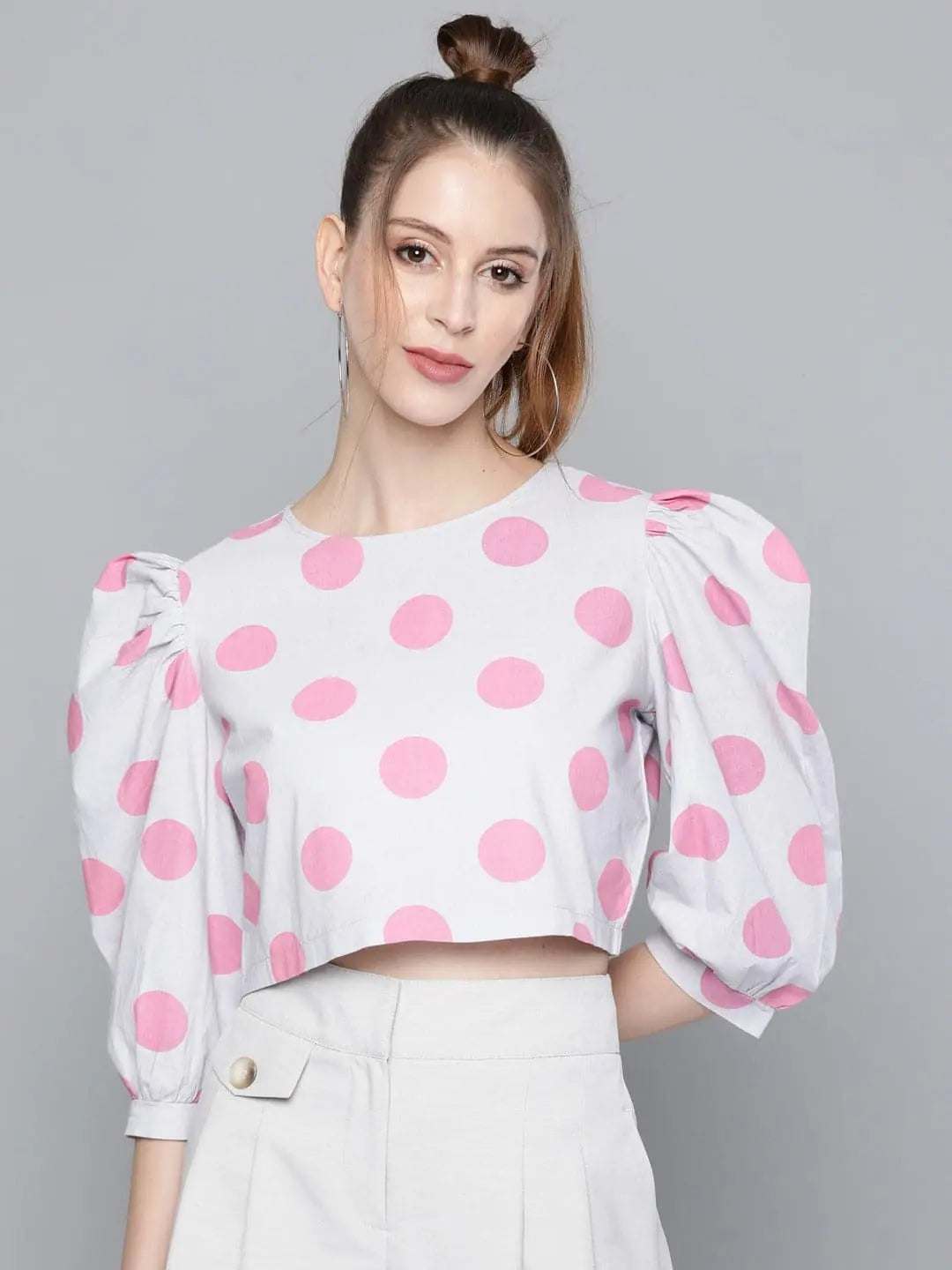 Polka Dot Puff Sleeve Top - Women's Party Wear Collection