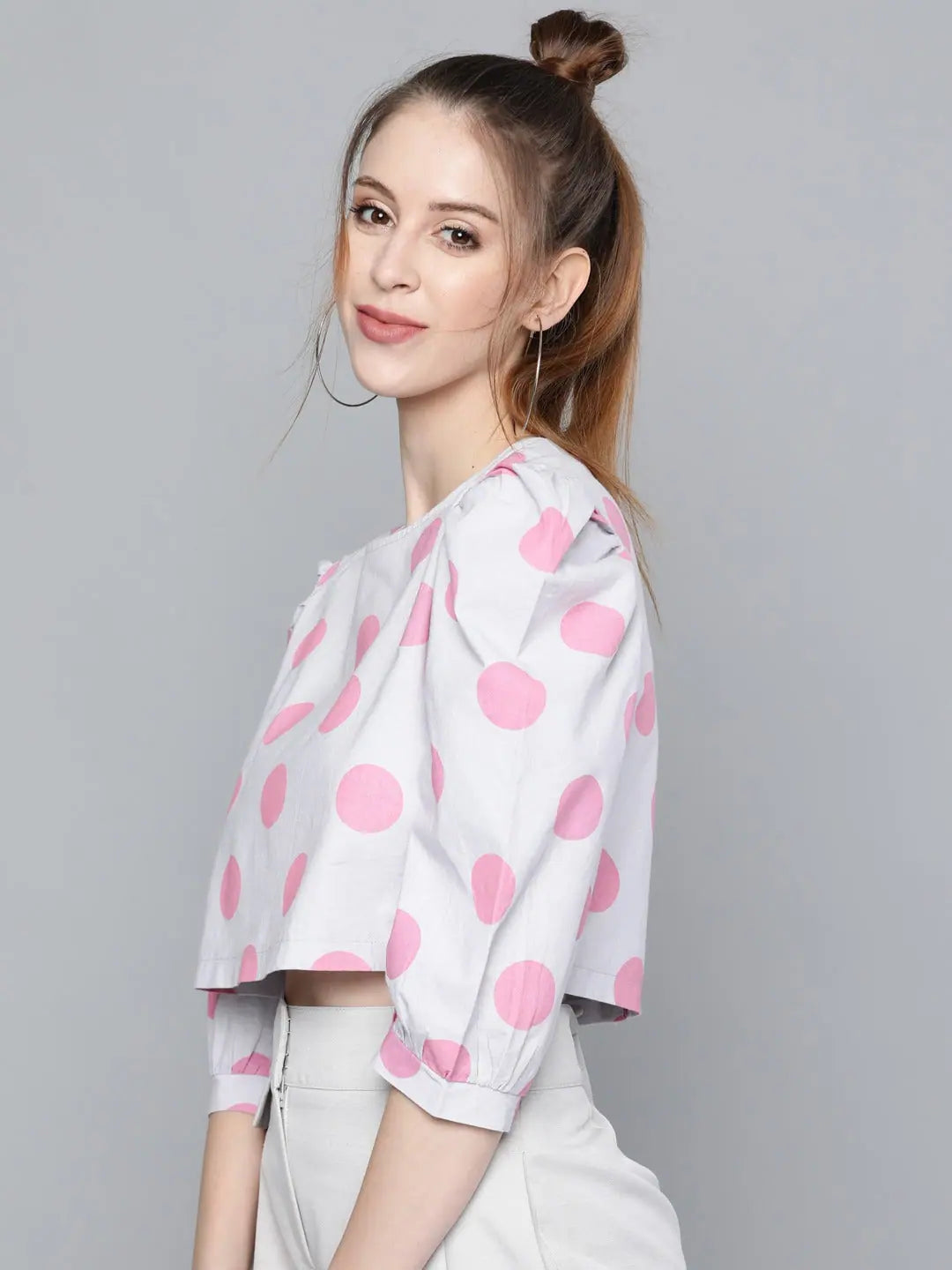 Polka Dot Puff Sleeve Top - Women's Party Wear Collection
