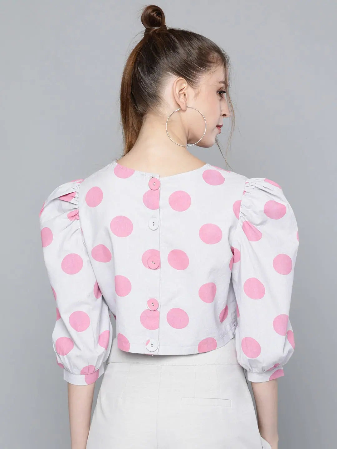 Polka Dot Puff Sleeve Top - Women's Party Wear Collection
