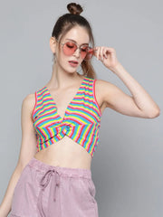 Rainbow Stripes Front Knot Crop Top