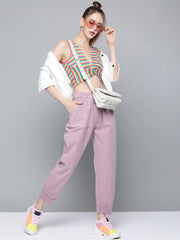 Rainbow Stripes Front Knot Crop Top