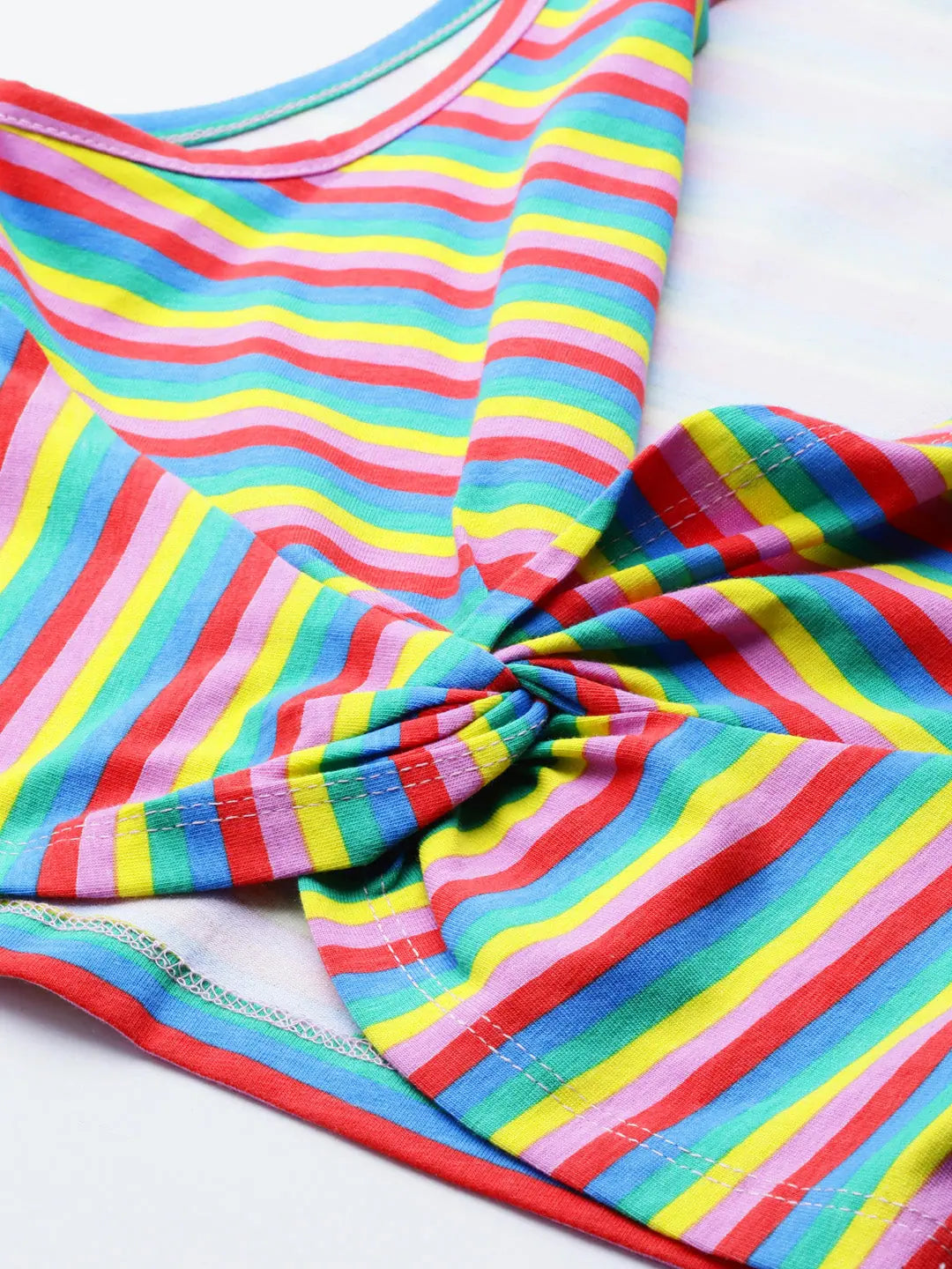 Rainbow Stripes Cotton Crop Top - Trendy Knot Detail