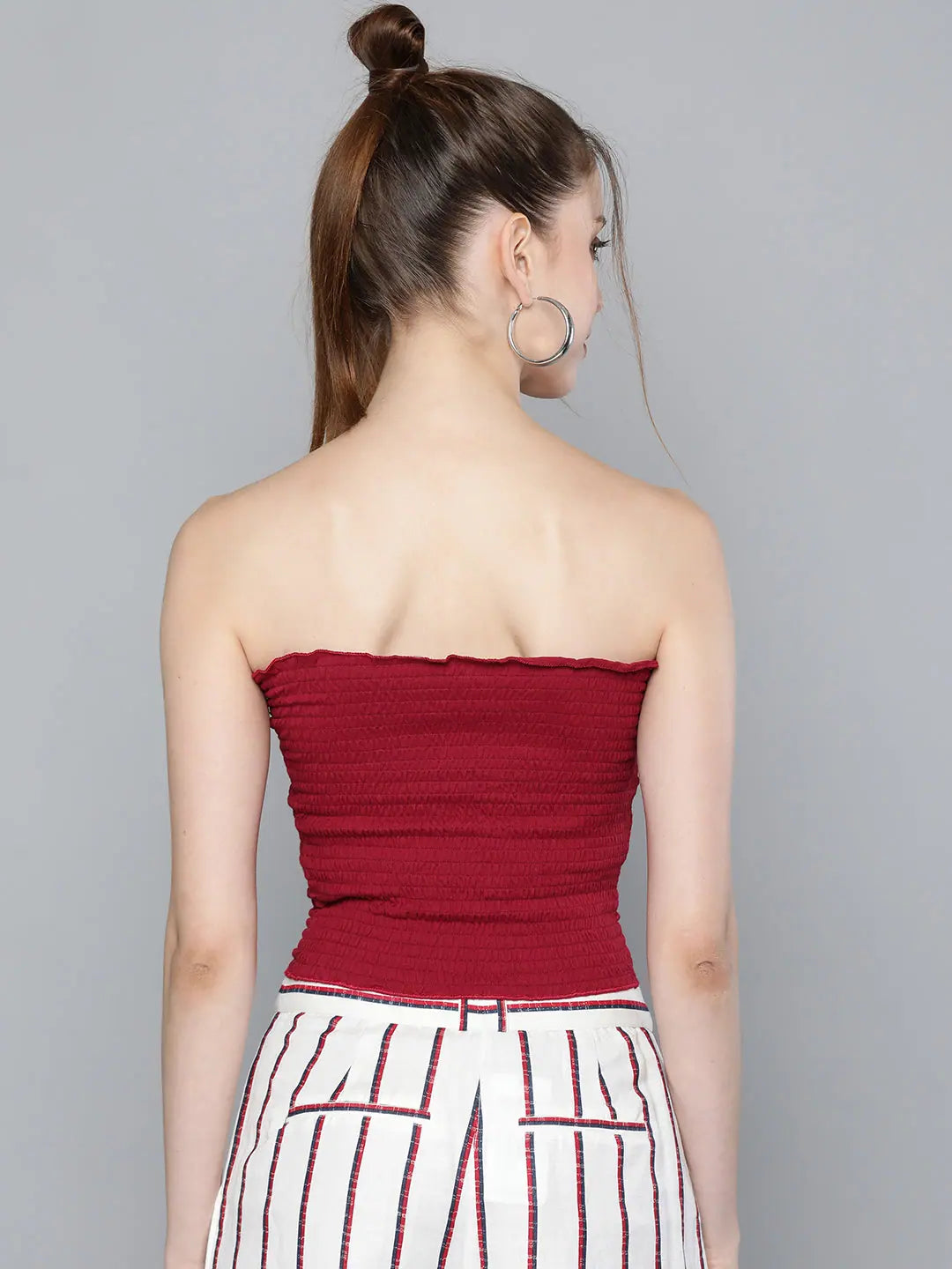 Maroon Smocked Knit Tube Top - Cotton Crop Top Style