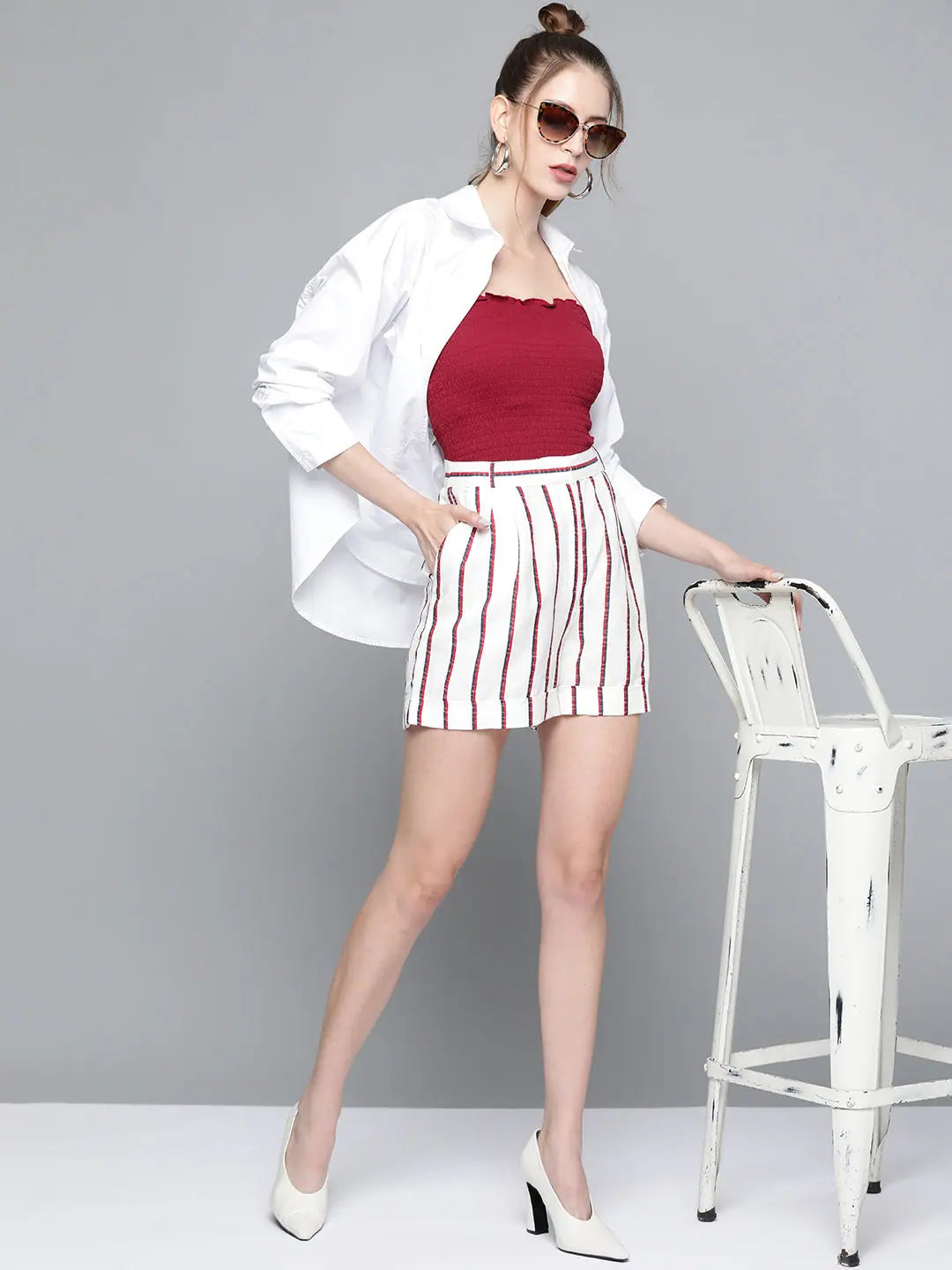 Maroon Smocked Knit Tube Top - Cotton Crop Top Style