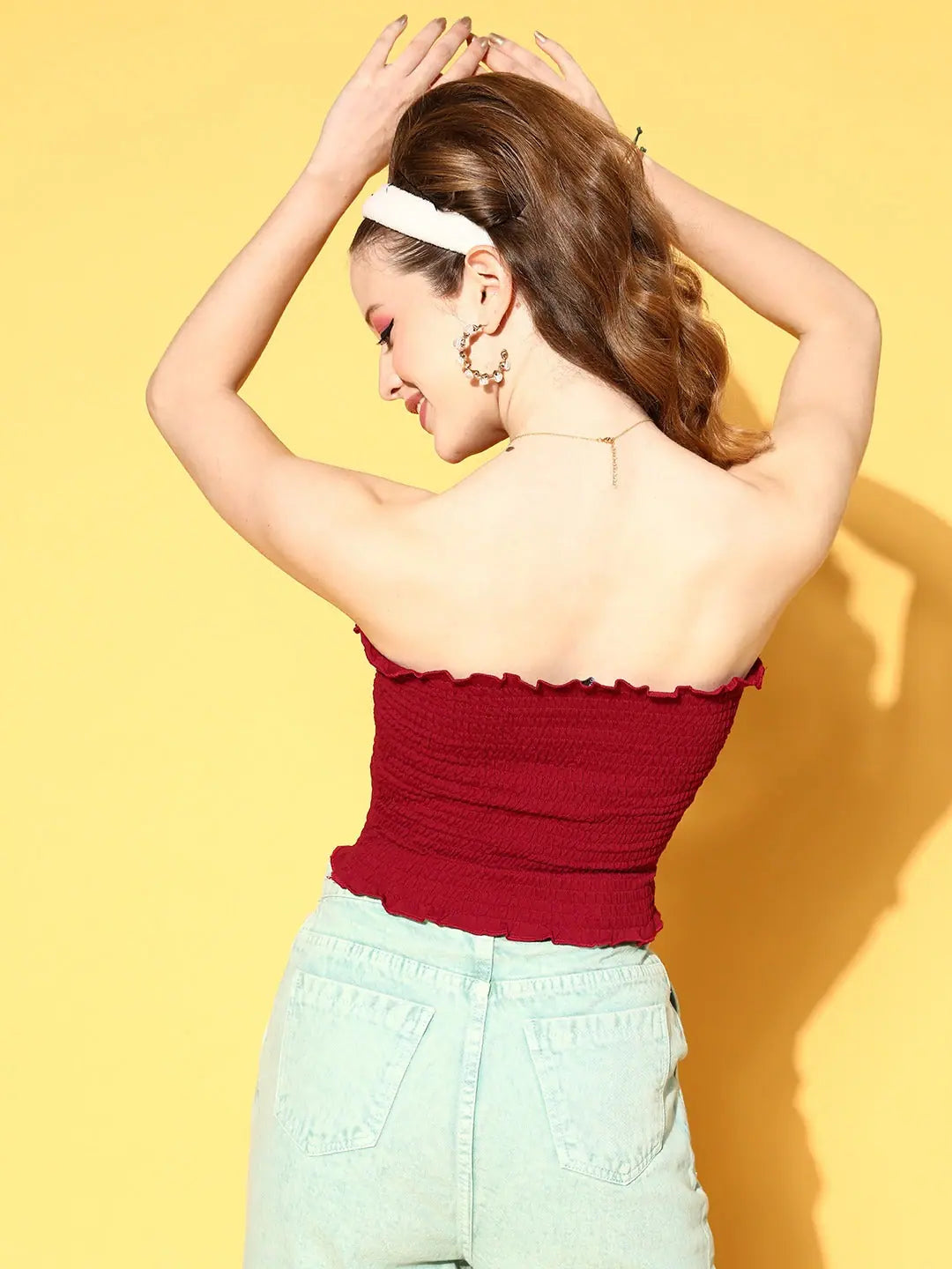 Maroon Smocked Tube Knit Top | Women's Western Wear