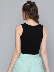 Black Front Knot V-Neck Crop Top