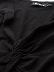 Black Front Knot V-Neck Crop Top