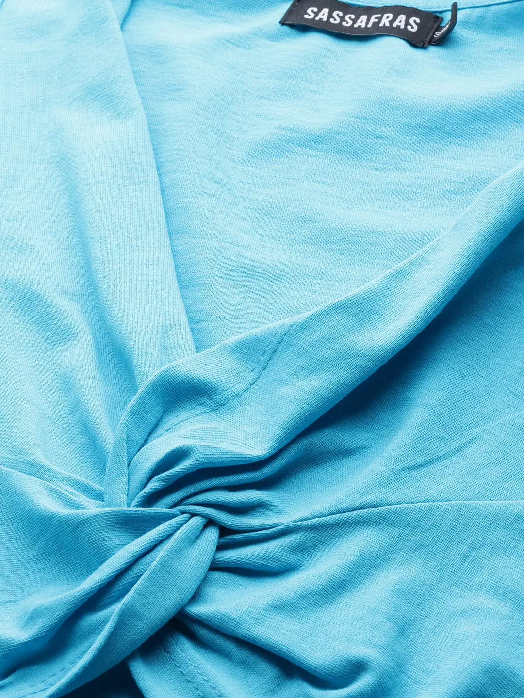 Blue Knot Crop Top - Cotton V-Neck Cute Top