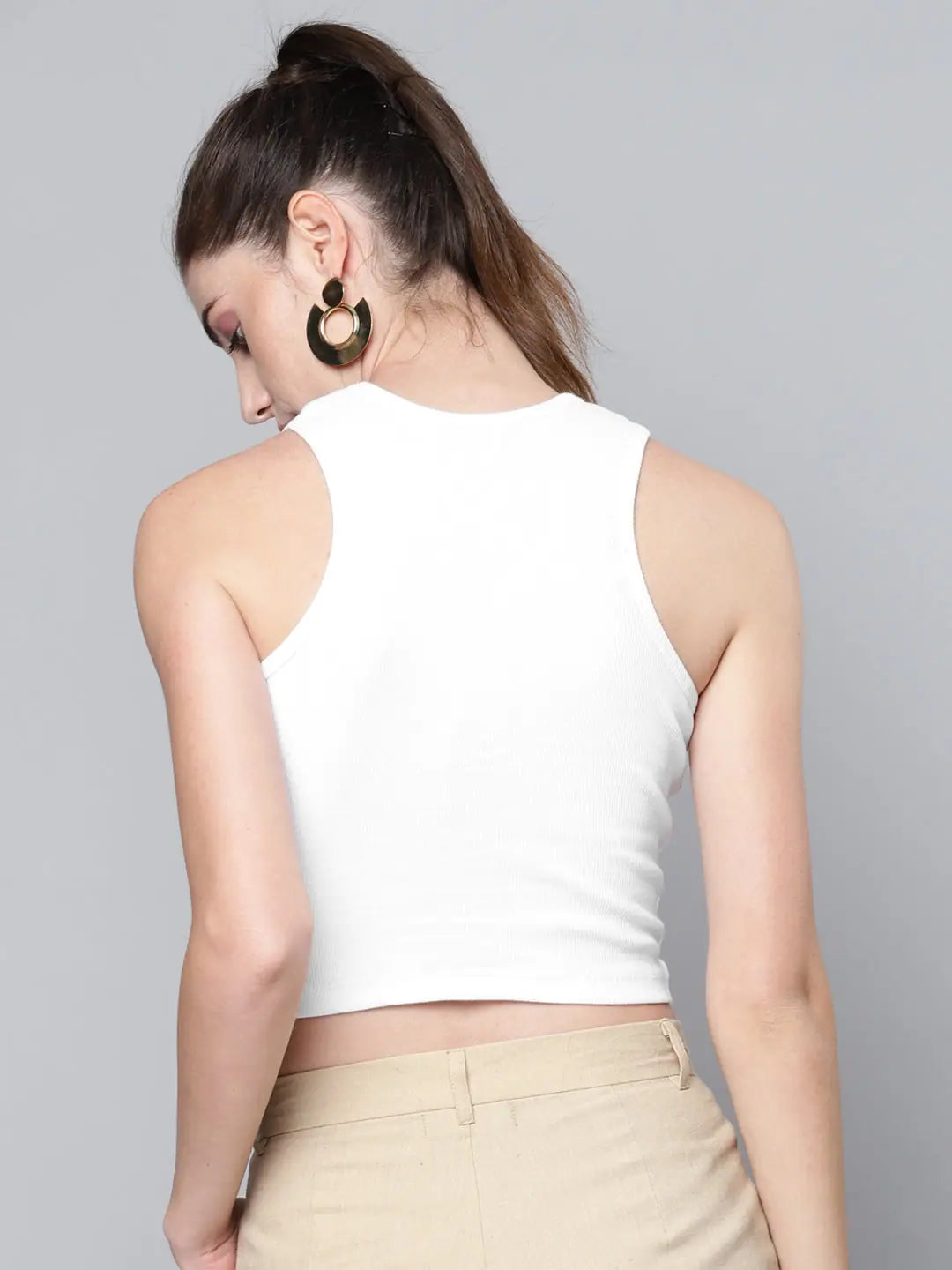White Front Knot Rib Crop Top - Twisted Detail Tee