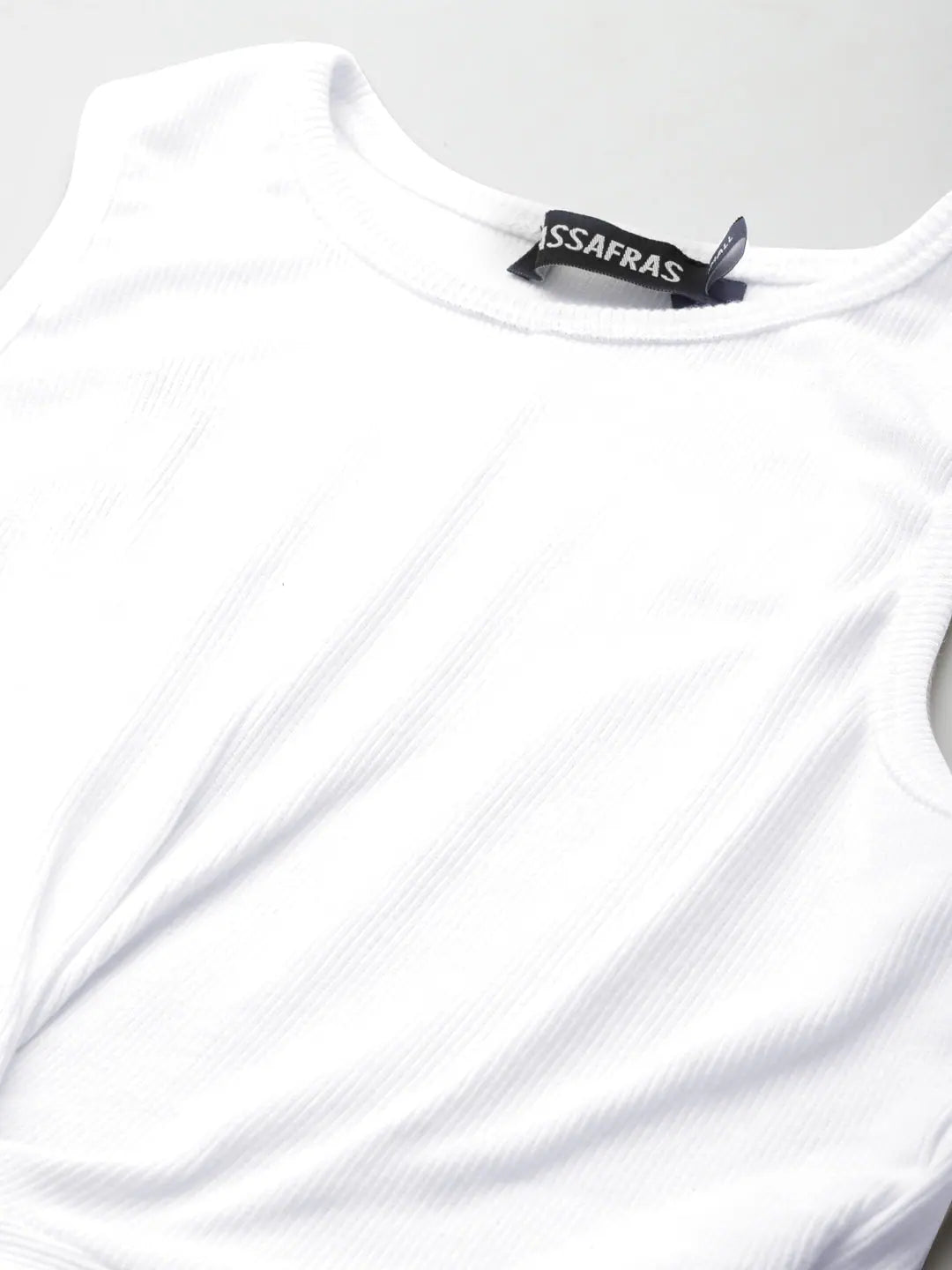 White Front Knot Rib Crop Top - Twisted Detail Tee