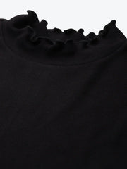 Black High Neck Lettuce-Edge Rib Top