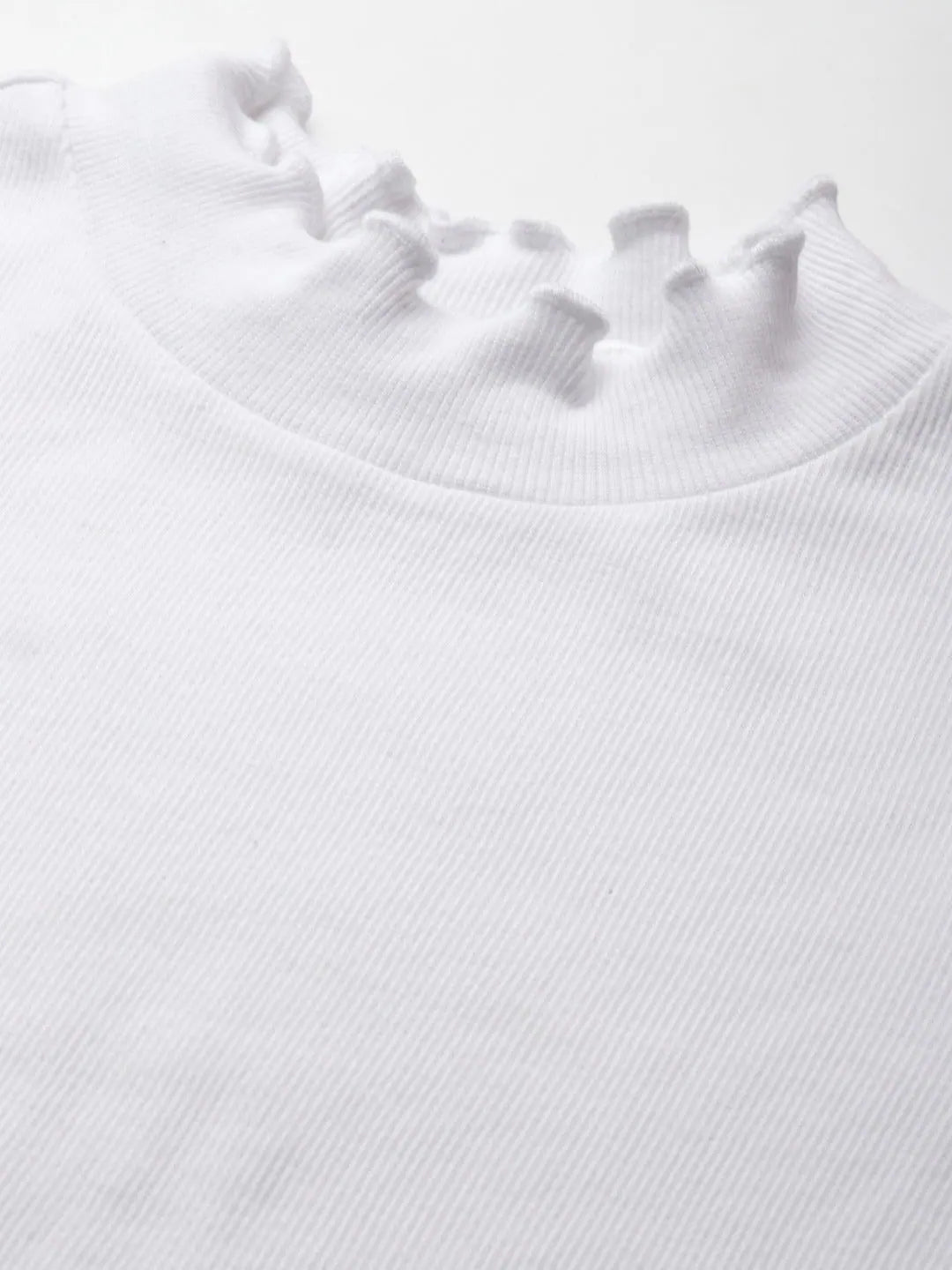 White High Neck Ribbed Crop Top - Lettuce Edge Detail