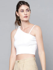 White One Shoulder Ring Detail Strappy Rib Top