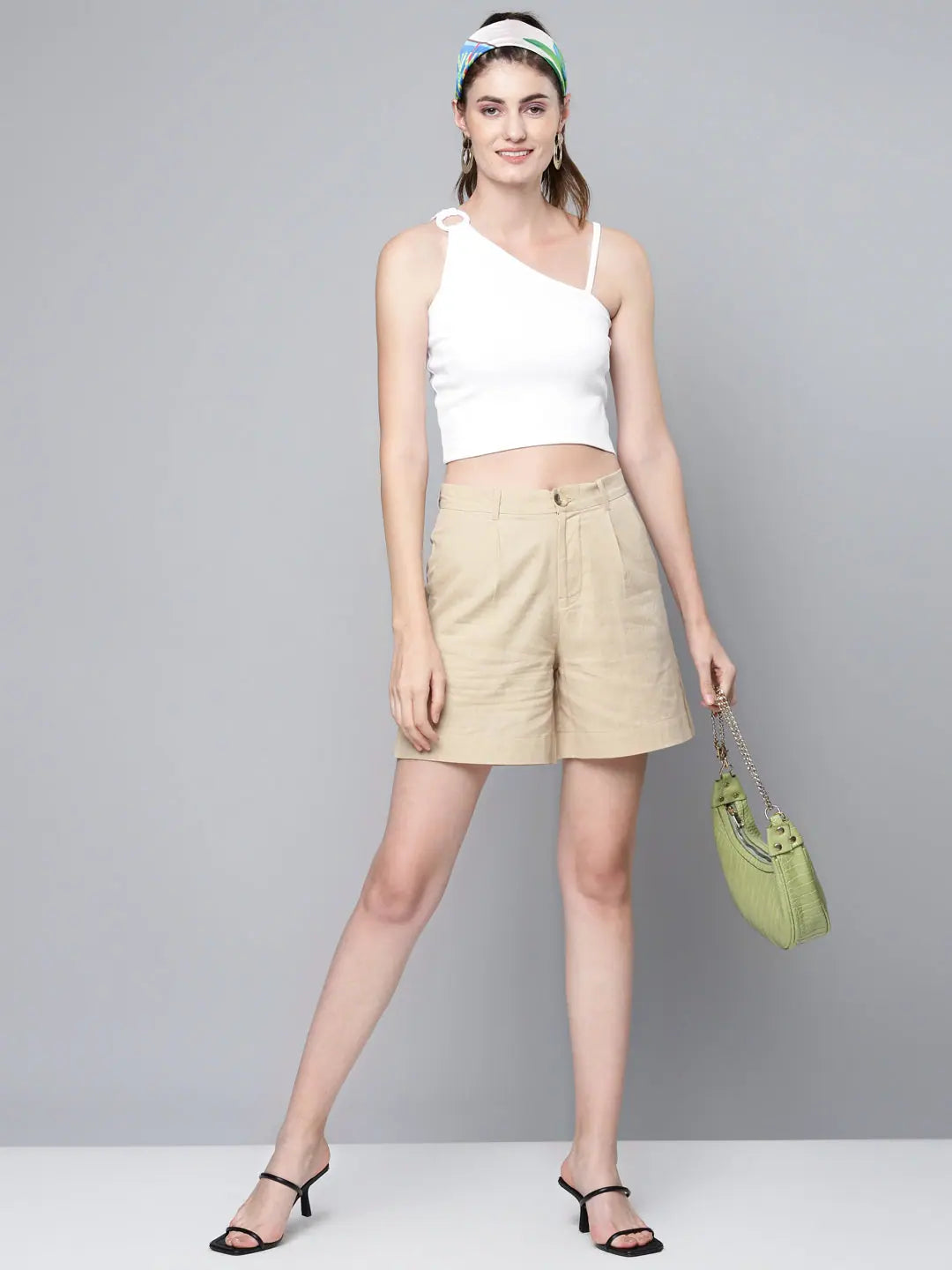 White One Shoulder Ring Detail Rib Top | Women's Crop Top