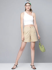 White One Shoulder Ring Detail Strappy Rib Top