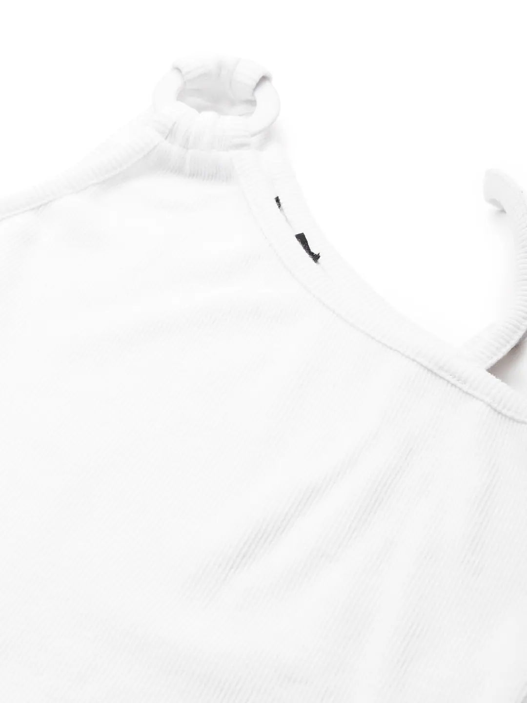 White One Shoulder Ring Detail Rib Top | Women's Crop Top
