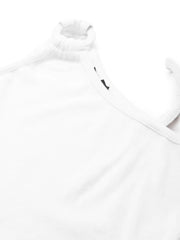 White One Shoulder Ring Detail Strappy Rib Top