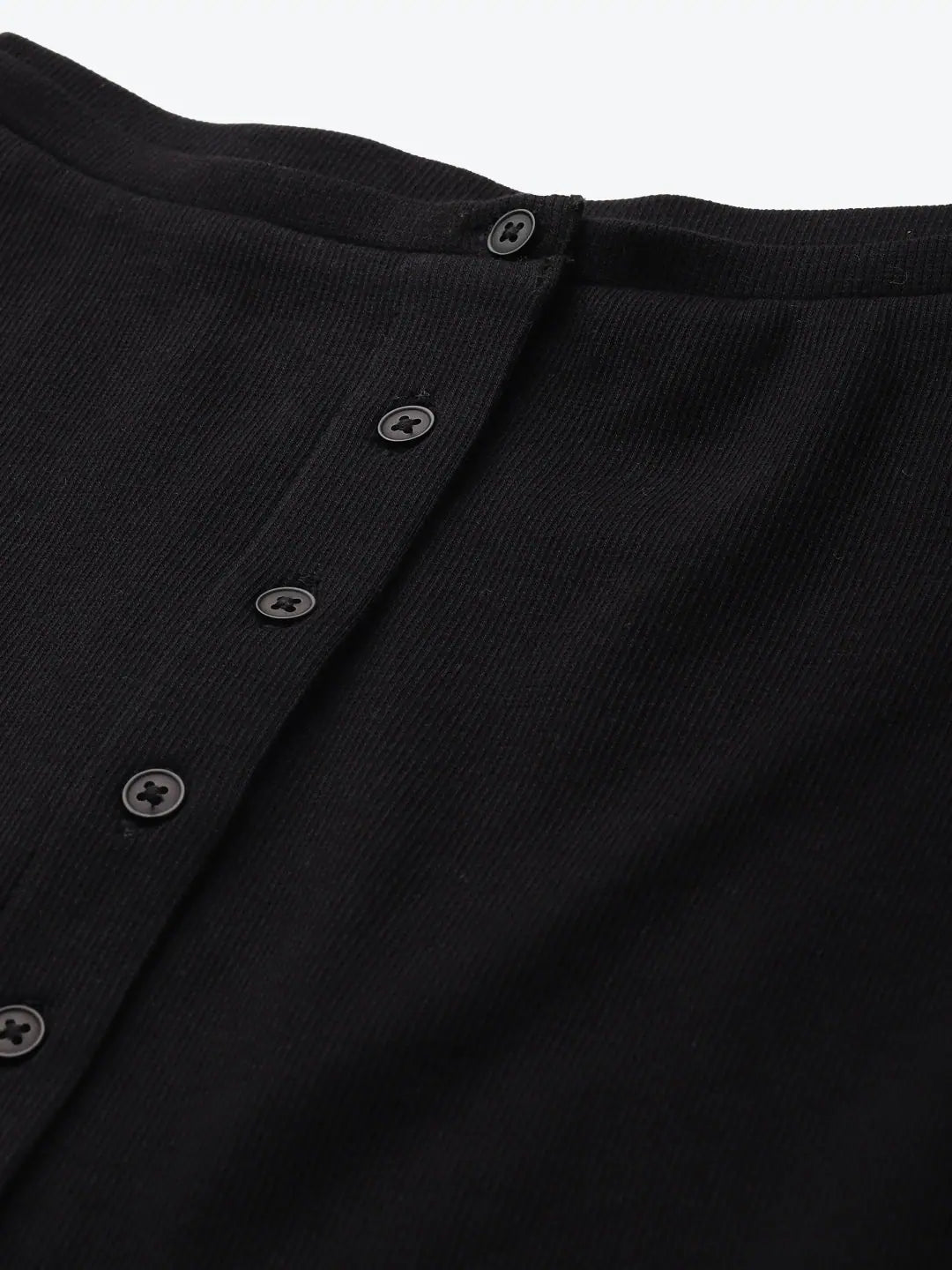 Black Rib Crop Top - Front Button Bardot Style
