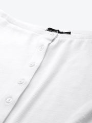 White Front Button Bardot Rib Crop Top