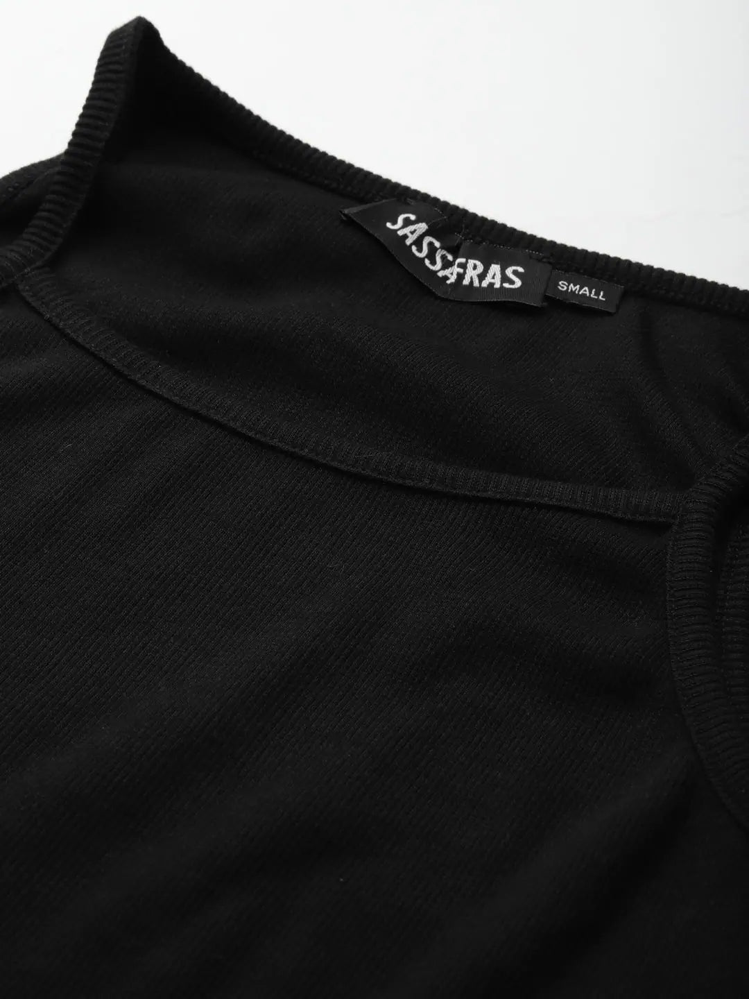 Black Cotton Rib Crop Top - Strappy Adjustable Top