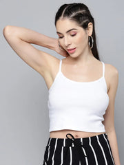 White Strappy Rib Crop Top