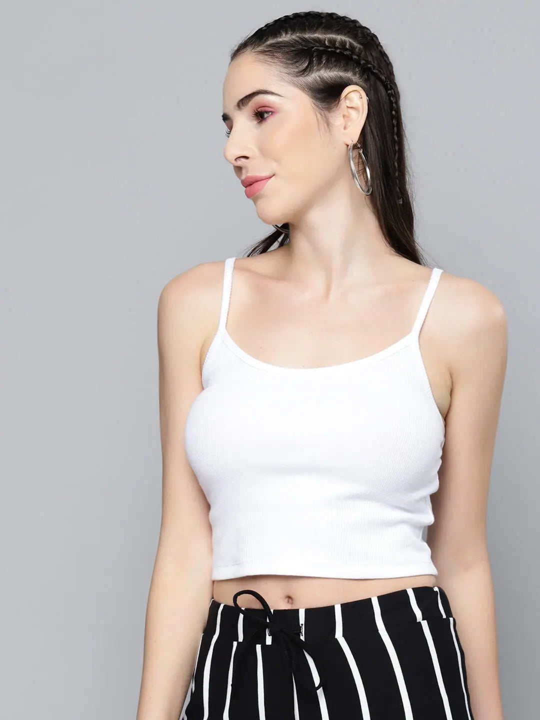 White Rib Crop Top - Adjustable Strappy Top