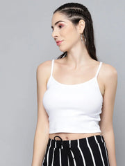 White Strappy Rib Crop Top