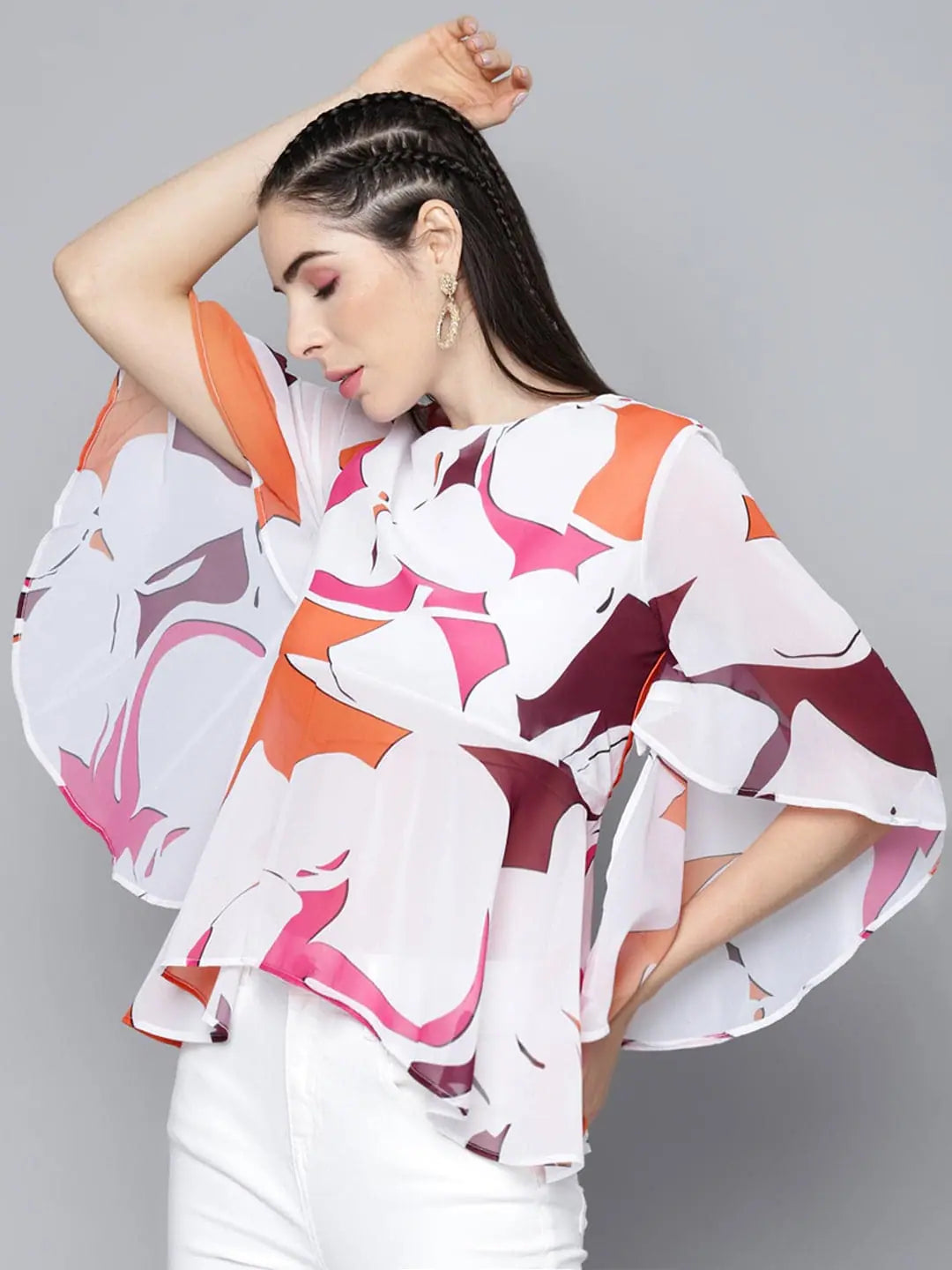 Orange Floral Cape Top | Women's Western Wear Online