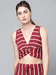 Maroon Stripes Twisted Crop Top