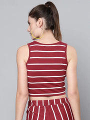 Maroon Stripes Twisted Crop Top