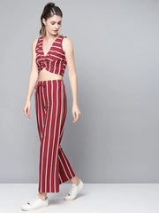 Maroon Stripes Twisted Crop Top
