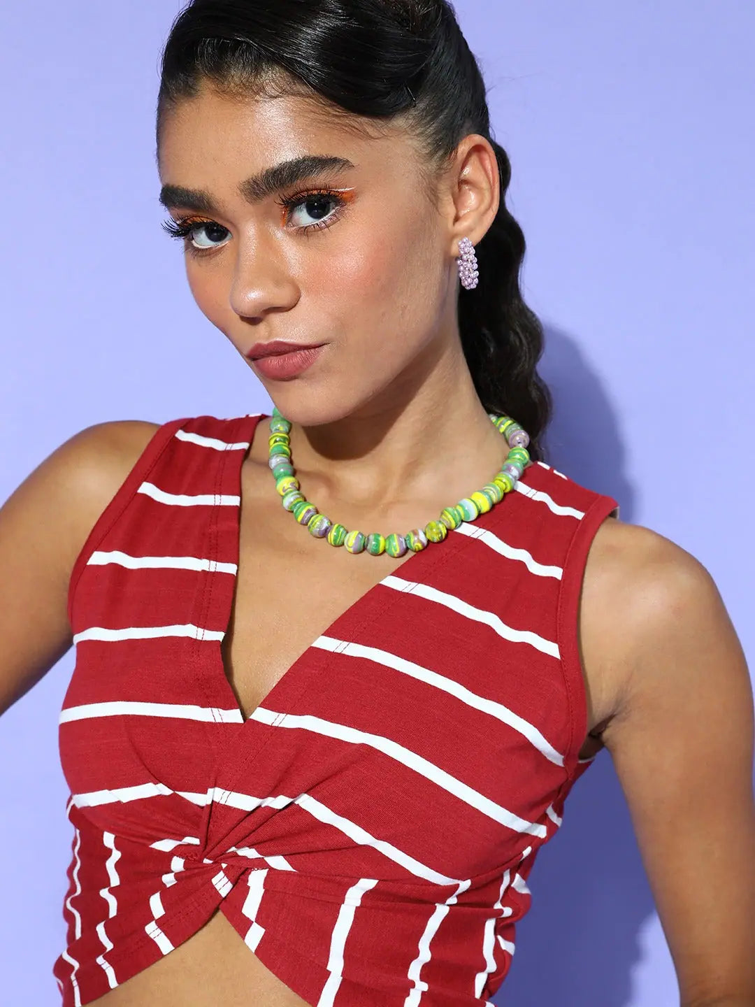 Maroon Stripes Twisted Crop Top | Women's Western Wear